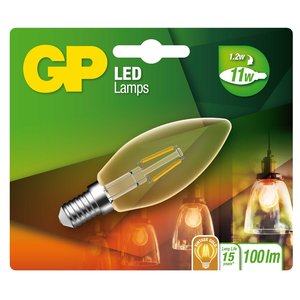 LED lamp E14 1,2W 100Lm kaars vintage gold