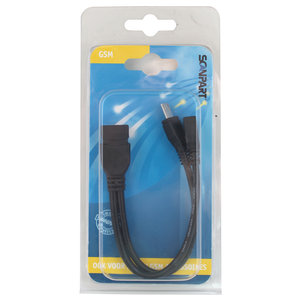 OTG kabel on-the-go micro USB(M+F) - USB(F) 15cm